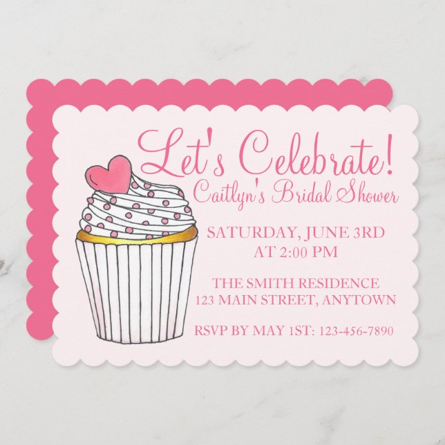 Let's Celebrate Pink Cupcake Bridal Baby Shower Invitation (Front/Back)