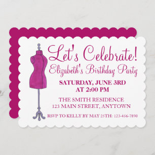 Let's Celebrate Pink Sewing Dressform Mannequin Invitation
