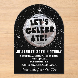 Let's Celebrate Retro 80s Birthday  Acrylic Invitations