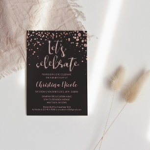 "Let's celebrate" Rose Gold & Grey Glitter Trendy Invitation
