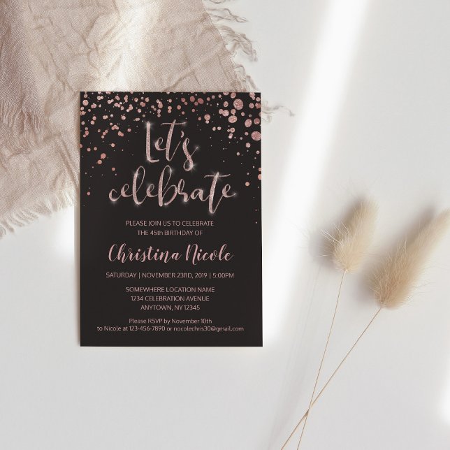 "Let's celebrate" Rose Gold & Grey Glitter Trendy Invitation (Creator Uploaded)