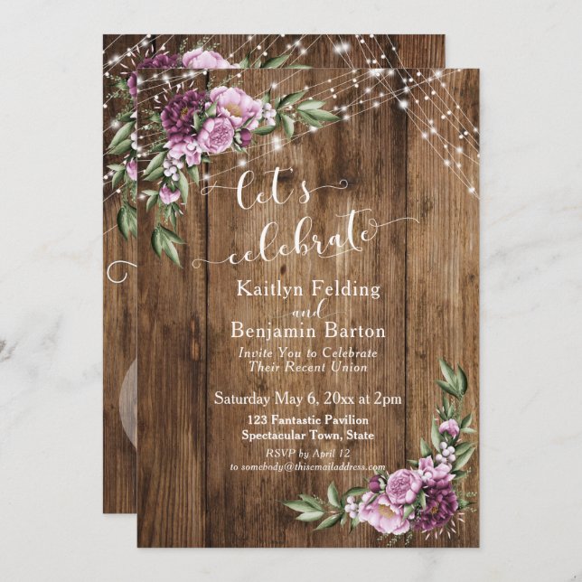 Let's Celebrate Rustic Floral Lights Reception Invitation (Front/Back)