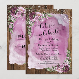 Let's Celebrate Rustic Watercolor Floral Lights Invitation