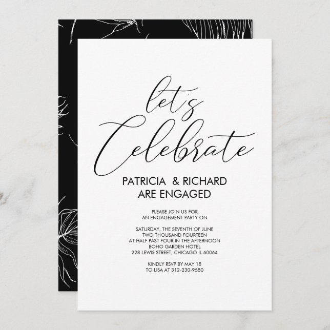 Let's Celebrate Simple Chic Engagement Party Invitation (Front/Back)