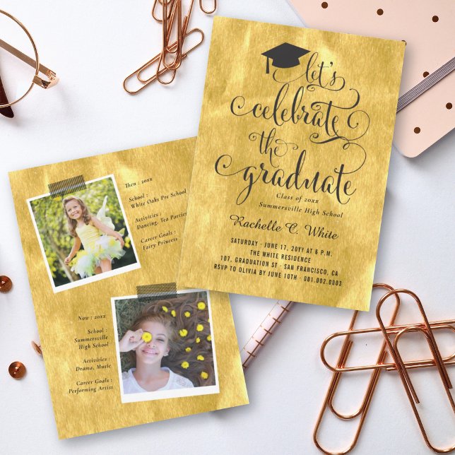 Let's Celebrate The Graduate Gold Chic Grad Party Invitation (Creator Uploaded)