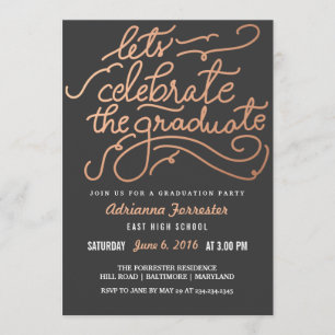 Lets Celebrate The Graduate Rose Gold Chevron Invitation