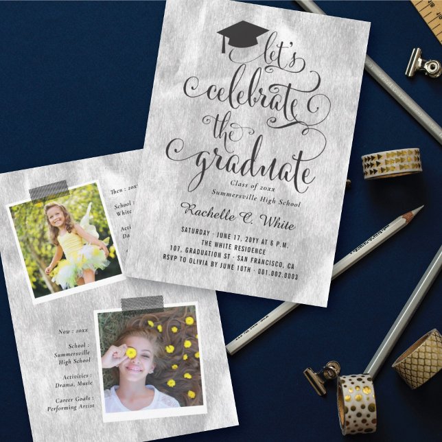 Let's Celebrate The Graduate Silver Grad Party Invitation (Creator Uploaded)