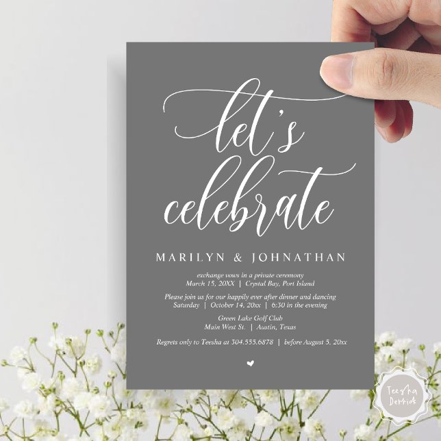 Let's Celebrate Wedding Elopement Dinner Dancing Invitation (Let's Celebrate Wedding Elopement Dinner Party Lunch BrunchDancing Invitation Card PDF, Dark Grey)