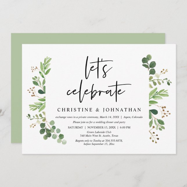 Let's Celebrate, Wedding Elopement Dinner Party Invitation (Front/Back)