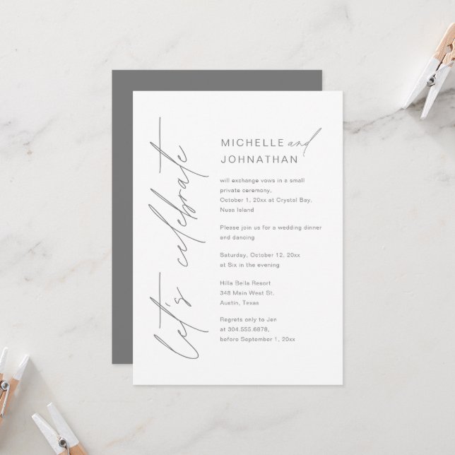 Let's Celebrate, Wedding Elopement Dinner Party Invitation (Front/Back In Situ)