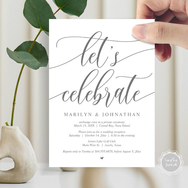 Let's Celebrate Wedding Elopement Party, Navy Blue Invitation (Let's Celebrate Wedding Elopement Dinner Lunch Brunch Party Invitation Card, PDF, in Dark Grey)