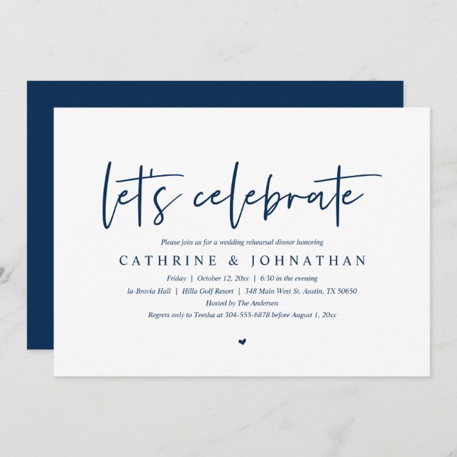 Let's Celebrate, Wedding Rehearsal Dinner Party In Invitation (Front/Back)
