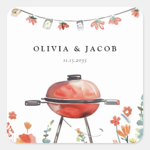 Let's Celebrate with BBQ Couples Shower Square Sticker