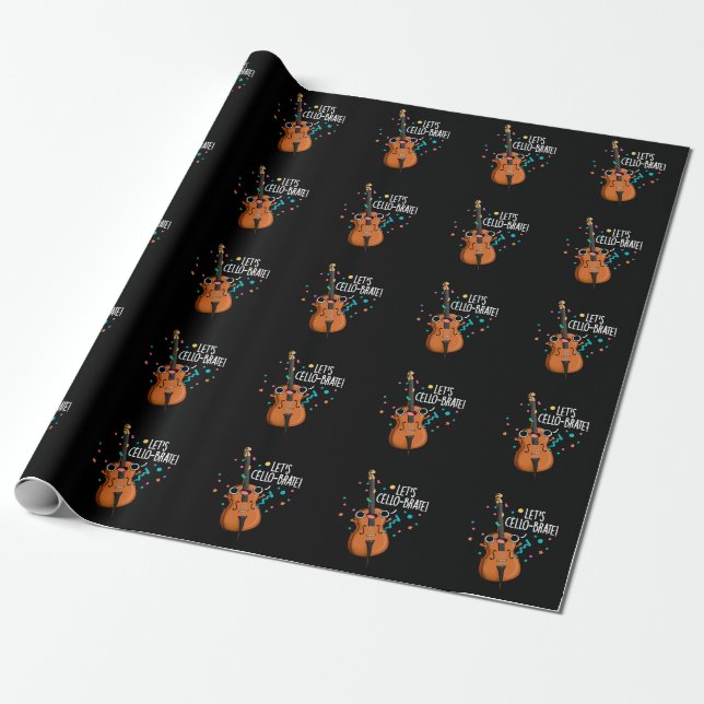 Let's Cello-brate Funny Cello Pun Dark BG Wrapping Paper (Unrolled)