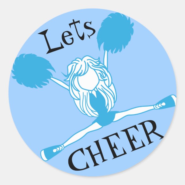 Lets Cheer Blue Cheerleader Classic Round Sticker (Front)