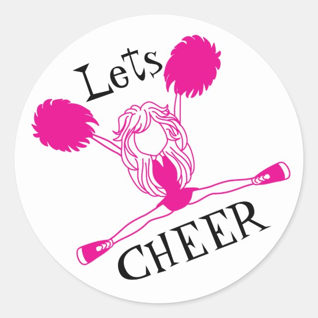 Lets Cheer Pink Cheerleader Classic Round Sticker (Front)