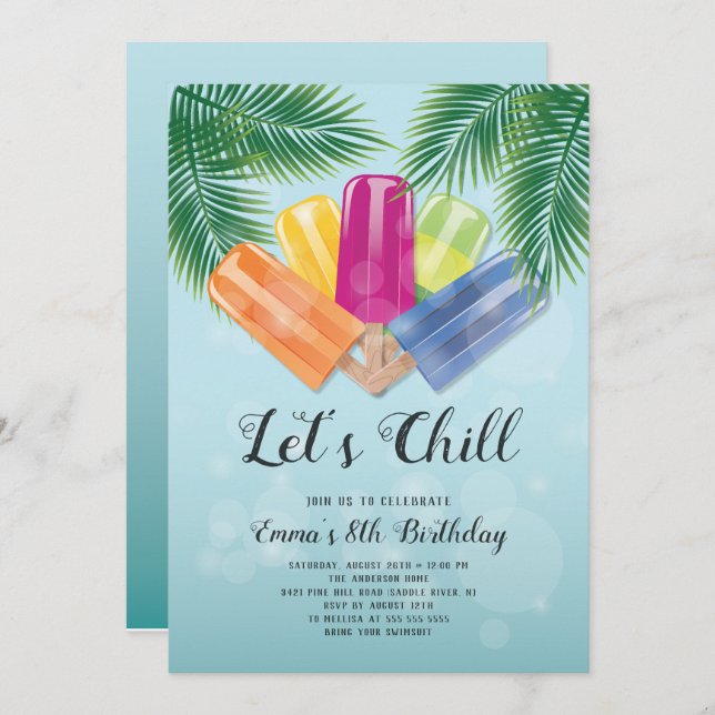 Let's Chill Birthday Popsicle Invitation (Front/Back)