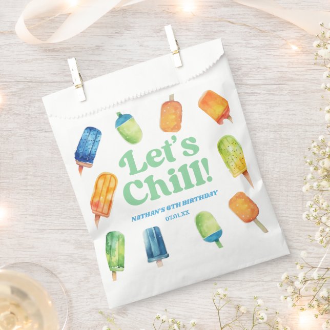 Let's Chill Blue Retro Popsicle Birthday Party Favour Bag (Clipped)