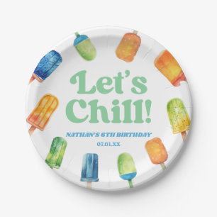 Let's Chill Blue Retro Popsicle Birthday Party Paper Plate