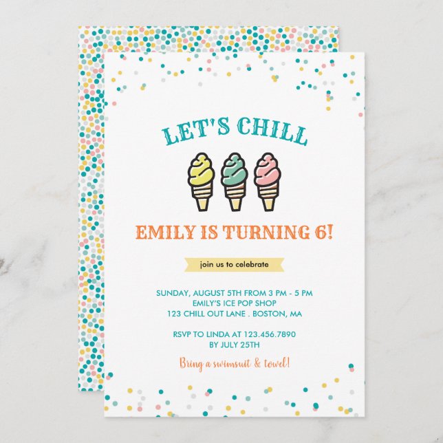 Lets Chill Ice cream Birthday Party Invitation (Front/Back)