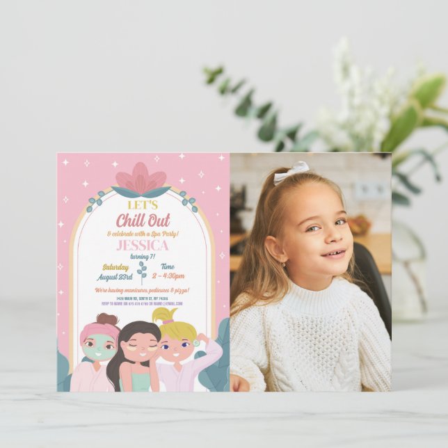 Let's Chill Out Spa Birthday Party Manicure Photo Invitation (Standing Front)