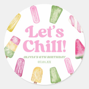 Let's Chill Pink Retro Popsicle Birthday Party Classic Round Sticker