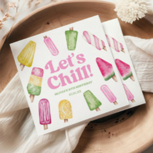 Let's Chill Pink Retro Popsicle Birthday Party Napkin