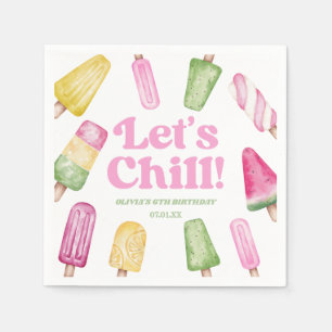 Let's Chill Pink Retro Popsicle Birthday Party Napkin