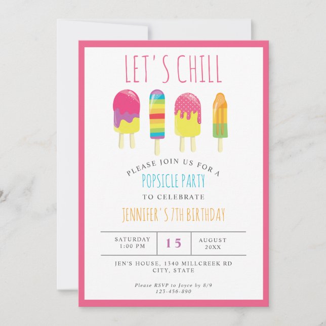Let's Chill Popsicle Party Birthday Colourful Cute Invitation (Front)