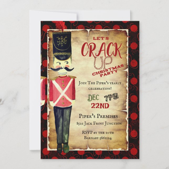 Let's Crack Up Christmas Nutcracker Red Invitation (Front)