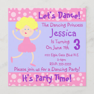 Let's Dance ~ It's Party Time~Kids Birthday Party Invitation