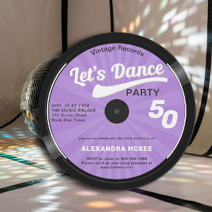 Let's Dance Vintage Groovy Purple 50th Birthday Invitation