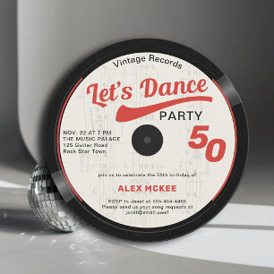 Let's Dance Vintage Groovy Record 50th Birthday Invitation