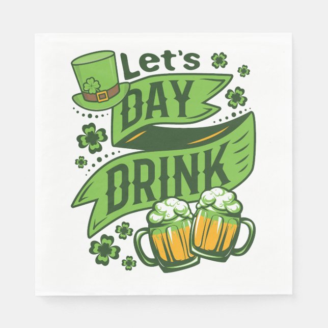 Let's Day Drink St Patricks Day Drinking Napkin (Front)