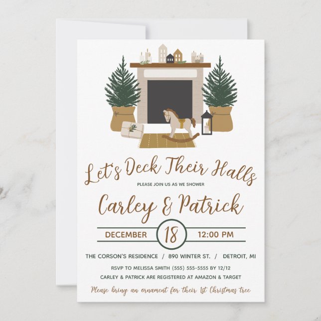 Let's Deck Their Halls, Holiday Bridal Shower Invitation (Front)