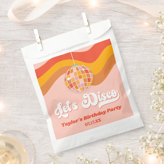 Let's Disco Retro 70s Red Orange Birthday Party Favour Bag (Clipped)