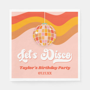 Let's Disco Retro 70s Red Orange Birthday Party Napkin