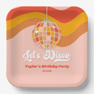 Let's Disco Retro 70s Red Orange Birthday Party Paper Plate