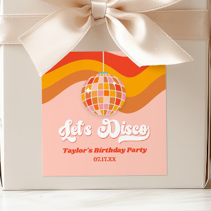 Let's Disco Retro 70s Red Orange Birthday Party Square Sticker