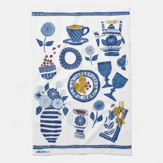 Let's Do Brunch! Tea Towel in Navy and White