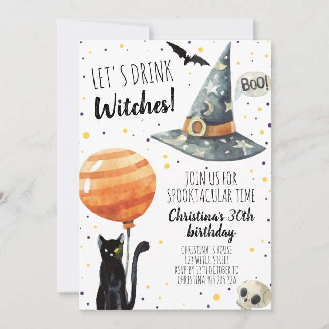 Let's drink Witches Halloween Adult Party Birthday Invitation (Front)