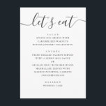 Lets eat. Black and white modern wedding script Menu<br><div class="desc">"Lets eat" black and white script wedding menu. Suitable for birthday,  anniversary and any other party. Please contact me if you need additional items.</div>