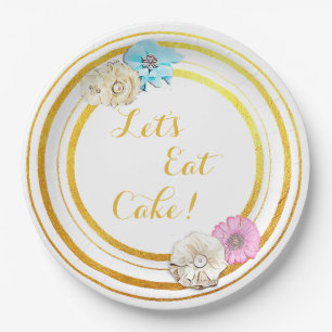 Let's Eat Cake Pink & Blue Floral Paper Plates