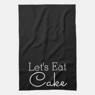 Let's Eat Cake White Script Tea Towel