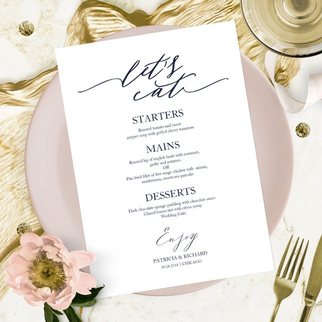 Let's Eat Chic Script Wedding Menu Card For Plate (Creator Uploaded)