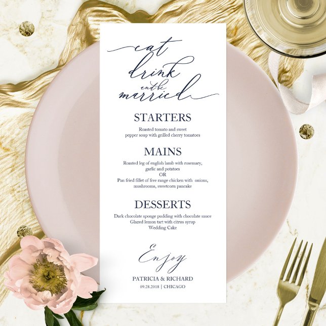 Let's Eat Chic Script Wedding Menu Card For Plate (Creator Uploaded)