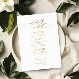 Let's Eat Chic Script Wedding Menu Card For Plate