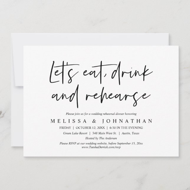 Let's Eat, Drink and Rehearse, Rehearsal Dinner Invitation (Front)