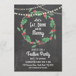 Let's Eat Drink & Be Merry Christmas Wreath Invite
