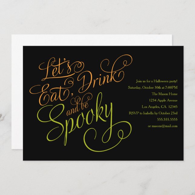 Let's Eat, Drink & Be Spooky | Black/Orange/Green Invitation (Front/Back)